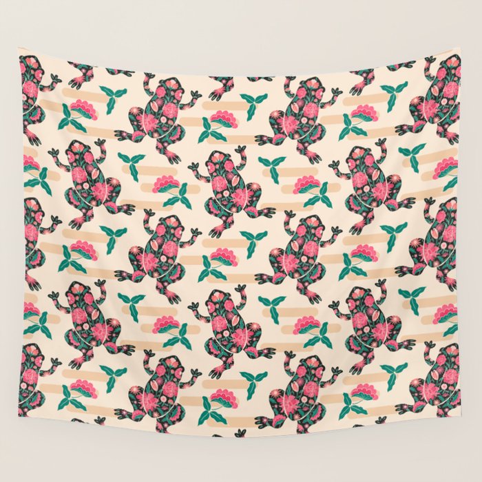 Frogs in bloom  Wall Tapestry Gallery Image 1