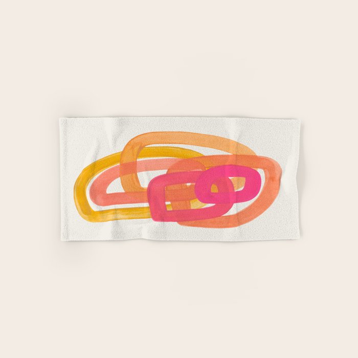 Funky Retro 70's Style Pattern Orange Pink Greindent Striped Circles Mid Century Colorful Pop Art Bath Towel Gallery Image 1