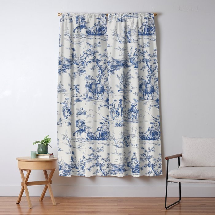Blue Toile de Jouy Window Curtain Gallery Image 1