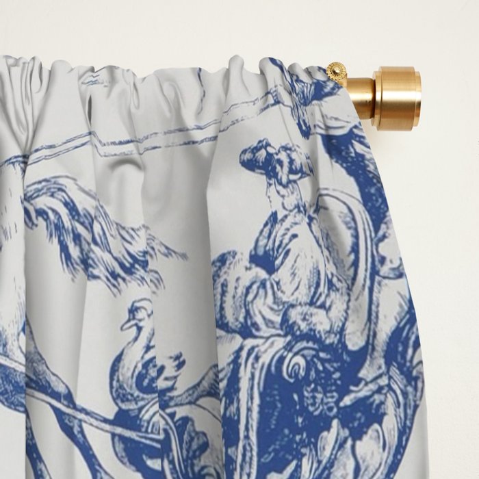 Blue Toile de Jouy Window Curtain Gallery Image 2