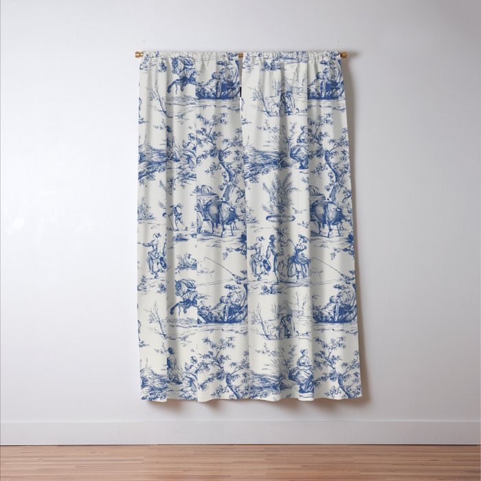 Blue Toile de Jouy Window Curtain Gallery Image 3