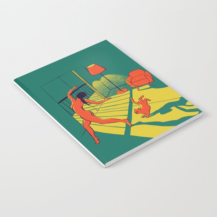 Dancing with the cat | Moody sunset light and shadows Aesthetic Green room Naked dance Femme Fatale  Notebook Gallery Image 1