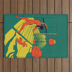Dancing with the cat | Moody sunset light and shadows Aesthetic Green room Naked dance Femme Fatale  Outdoor Rug Gallery Image 1