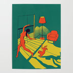 Dancing with the cat | Moody sunset light and shadows Aesthetic Green room Naked dance Femme Fatale  Poster Gallery Image 4