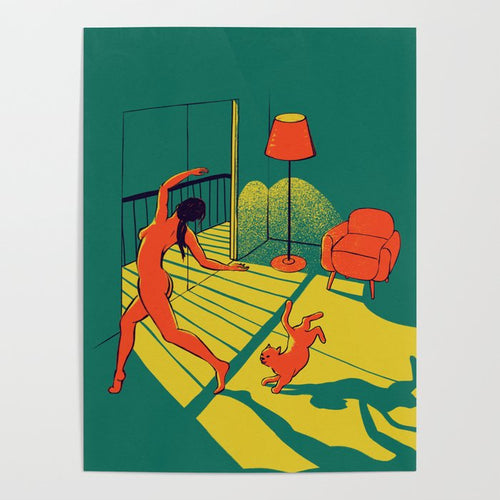 Dancing With The Cat | Moody Sunset Light And Shadows Aesthetic Green Room Naked Dance Femme Fatale  Poster Gallery Image 4