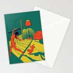 Dancing with the cat | Moody sunset light and shadows Aesthetic Green room Naked dance Femme Fatale  Stationery Card Gallery Image 2