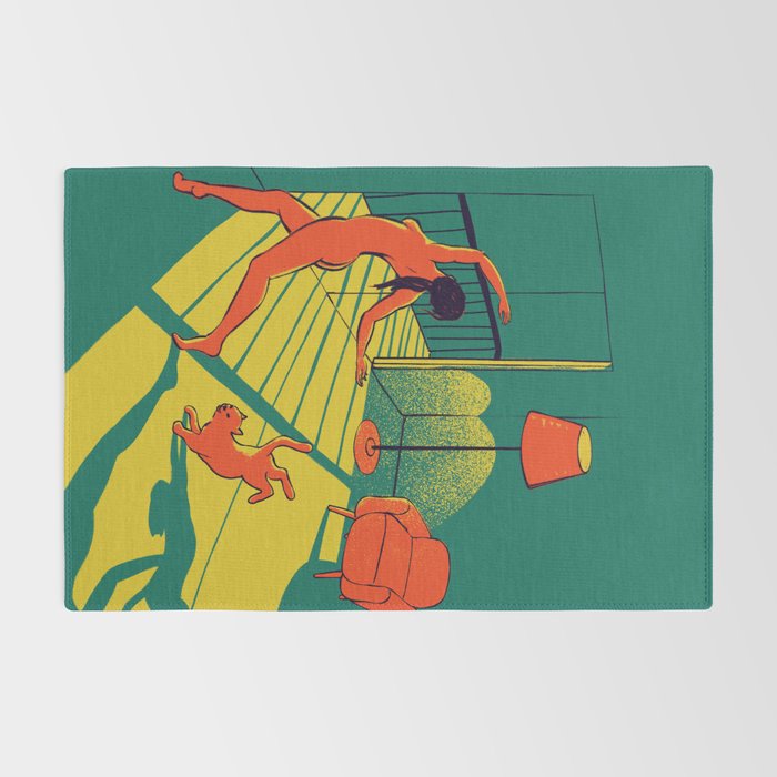 Dancing with the cat | Moody sunset light and shadows Aesthetic Green room Naked dance Femme Fatale  Rug Gallery Image 2