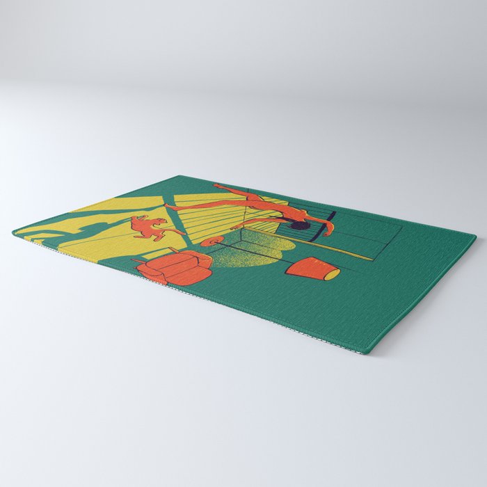 Dancing with the cat | Moody sunset light and shadows Aesthetic Green room Naked dance Femme Fatale  Rug Gallery Image 3