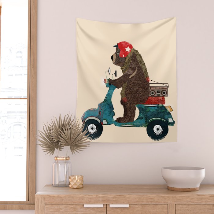 scooter bear Wall Tapestry Gallery Image 2