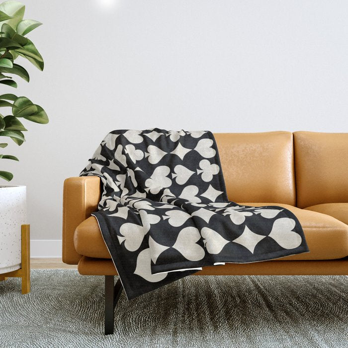 Card Suit Motifs I Black and White Throw Blanket Gallery Image 1