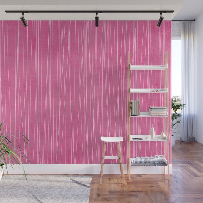 Pink White Lines Drawing Artwork Wall Mural Gallery Image 1