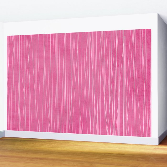 Pink White Lines Drawing Artwork Wall Mural Gallery Image 2