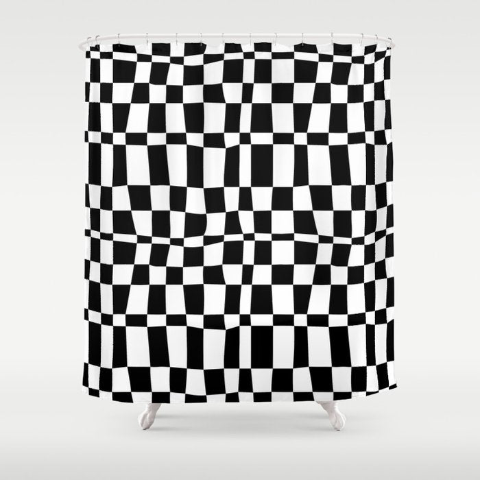 Retro black and white chackered pattern  Shower Curtain Gallery Image 1