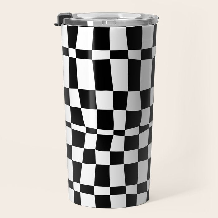 Retro black and white chackered pattern  Travel Mug Gallery Image 3