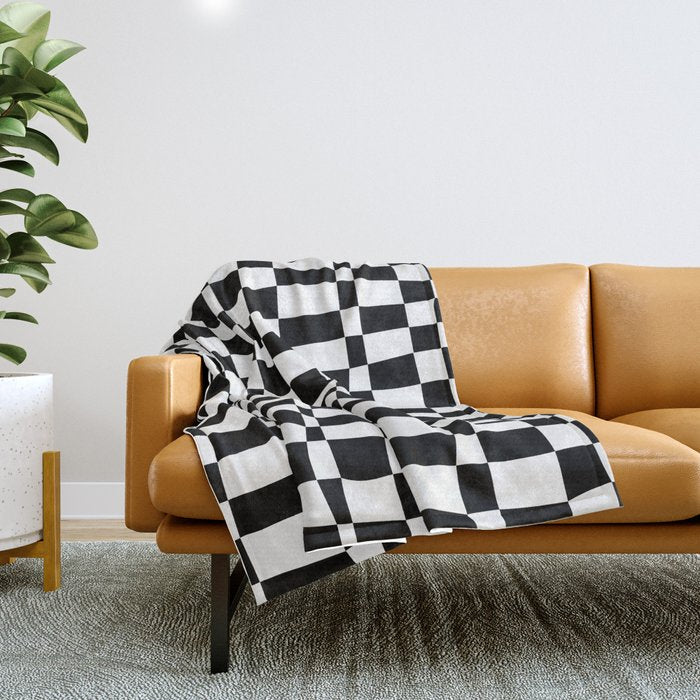 Retro black and white chackered pattern  Throw Blanket Gallery Image 1