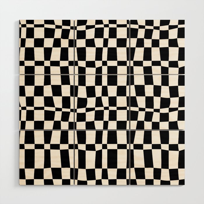 Retro black and white chackered pattern  Wood Wall Art Gallery Image 1