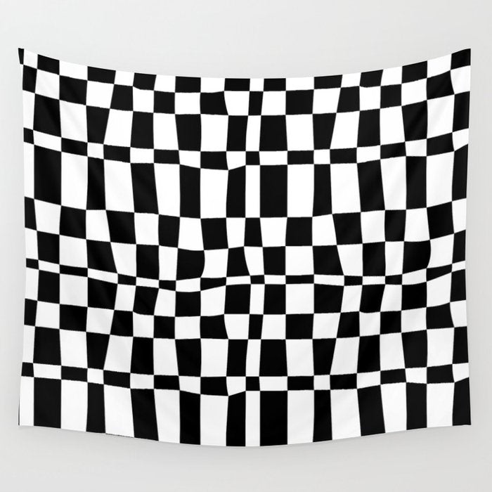 Retro black and white chackered pattern  Wall Tapestry Gallery Image 1