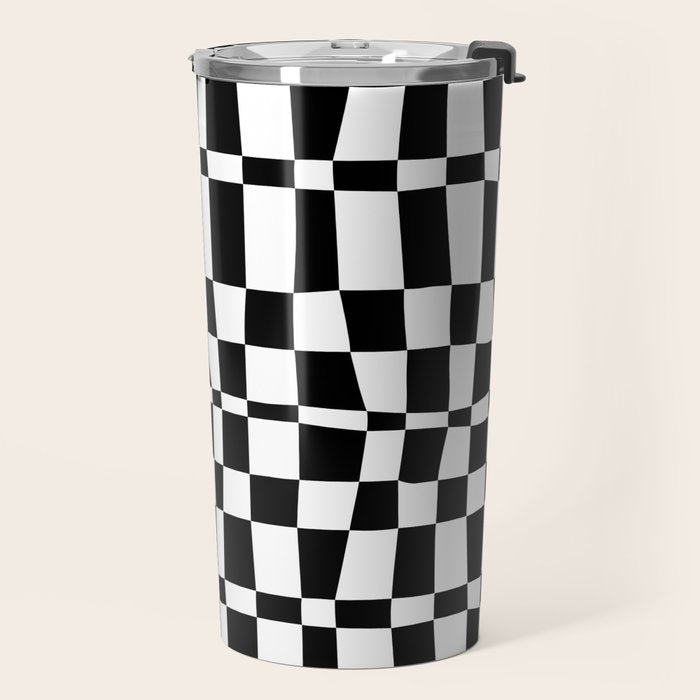 Retro black and white chackered pattern  Travel Mug Gallery Image 2