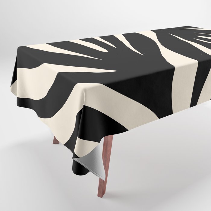 Maldives Leaves Abstract Minimalist Pattern Black and Almond Cream Tablecloth Gallery Image 1