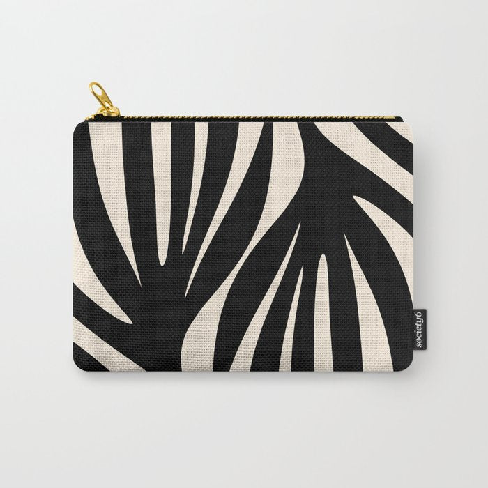 Maldives Leaves Abstract Minimalist Pattern Black and Almond Cream Carry All Pouch Gallery Image 1