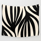 Maldives Leaves Abstract Minimalist Pattern Black and Almond Cream Wall Tapestry Gallery Image 4