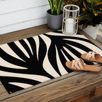 Maldives Leaves Abstract Minimalist Pattern Black and Almond Cream Outdoor Rug Gallery Image 2