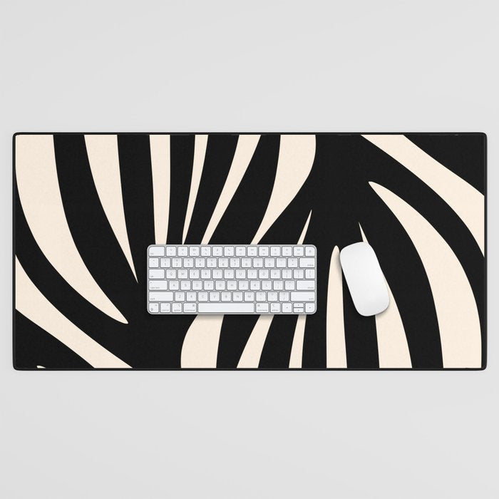 Maldives Leaves Abstract Minimalist Pattern Black and Almond Cream Desk Mat Gallery Image 1