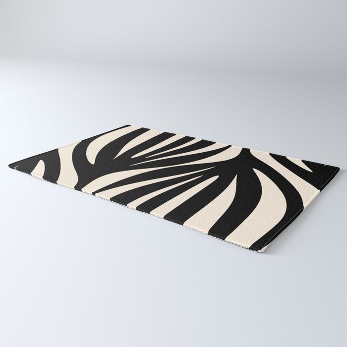 Maldives Leaves Abstract Minimalist Pattern Black and Almond Cream Rug Gallery Image 3