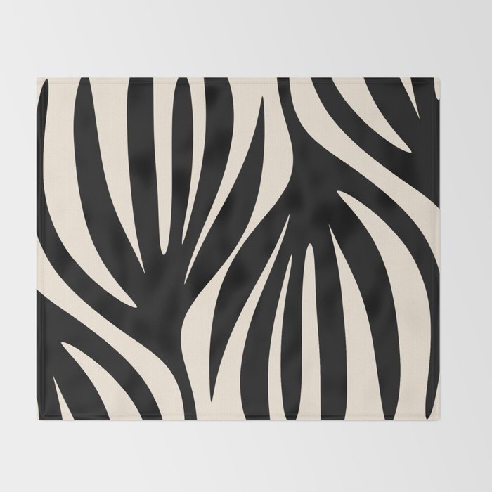 Maldives Leaves Abstract Minimalist Pattern Black and Almond Cream Throw Blanket Gallery Image 2