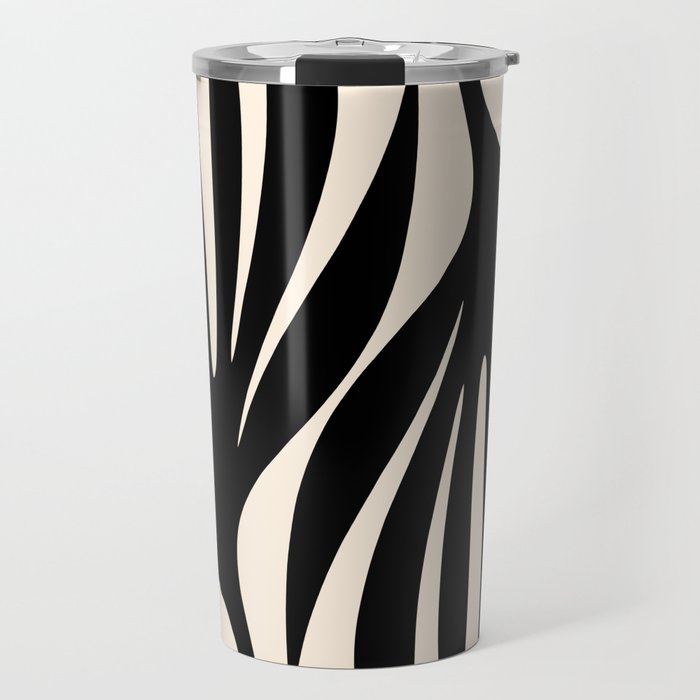 Maldives Leaves Abstract Minimalist Pattern Black and Almond Cream Travel Mug Gallery Image 1