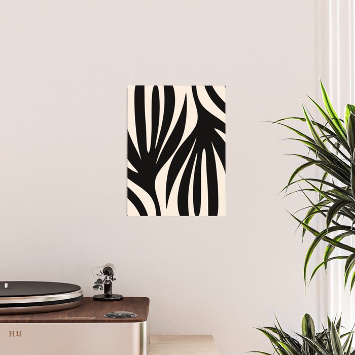 Maldives Leaves Abstract Minimalist Pattern Black and Almond Cream Poster Gallery Image 2