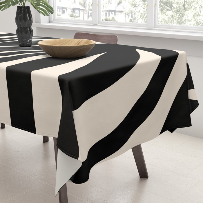 Maldives Leaves Abstract Minimalist Pattern Black and Almond Cream Tablecloth Gallery Image 3