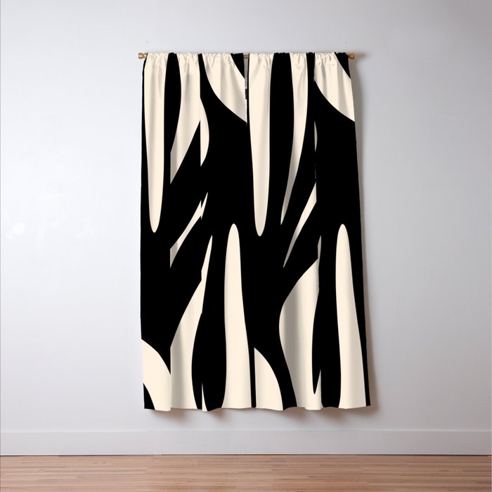 Maldives Leaves Abstract Minimalist Pattern Black and Almond Cream Window Curtain Gallery Image 3
