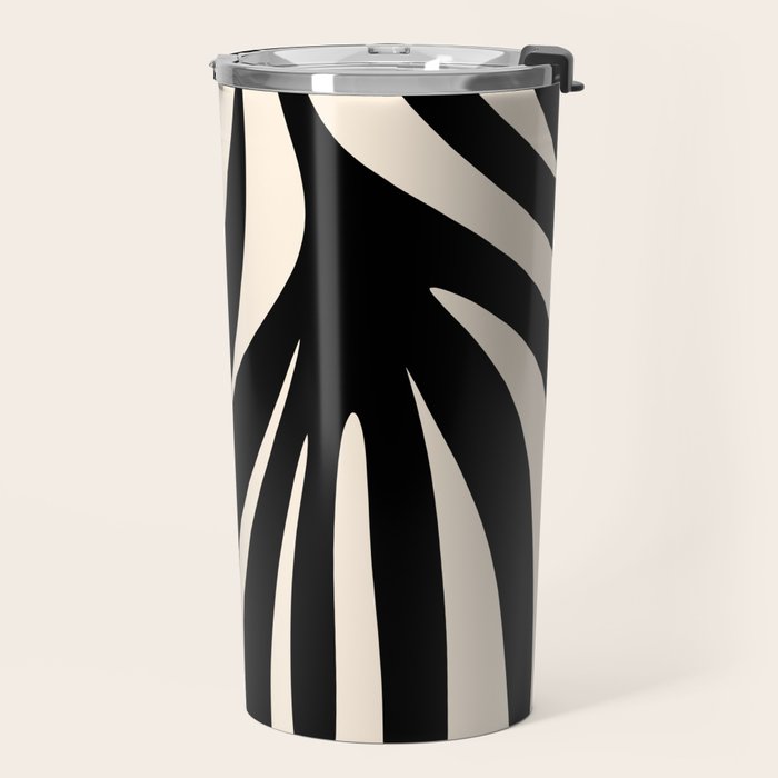 Maldives Leaves Abstract Minimalist Pattern Black and Almond Cream Travel Mug Gallery Image 2