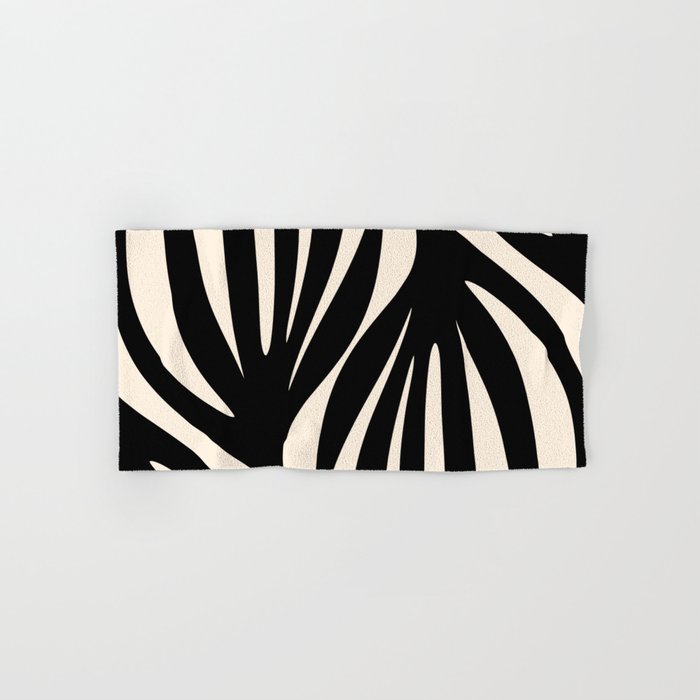 Maldives Leaves Abstract Minimalist Pattern Black and Almond Cream Bath Towel Gallery Image 1