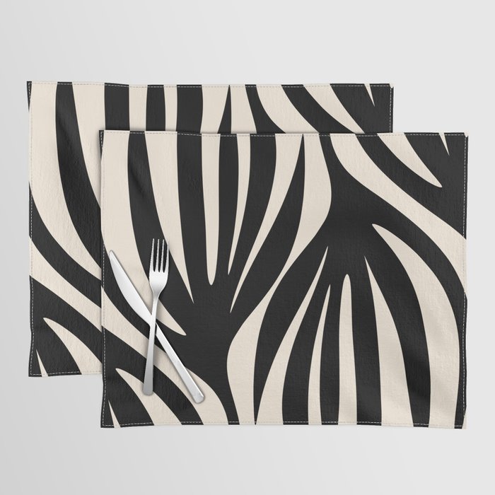 Maldives Leaves Abstract Minimalist Pattern Black and Almond Cream Placemat Gallery Image 1