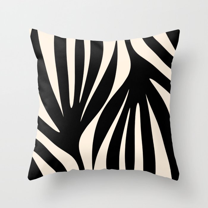 Maldives Leaves Abstract Minimalist Pattern Black and Almond Cream Throw Pillow Gallery Image 1