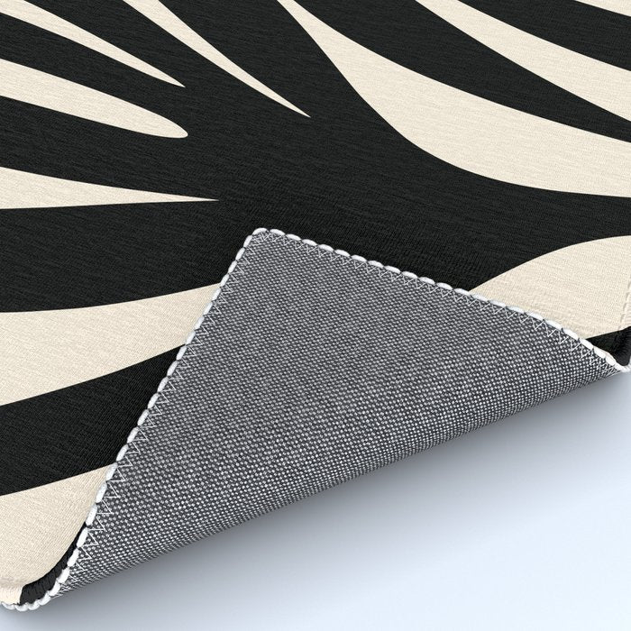 Maldives Leaves Abstract Minimalist Pattern Black and Almond Cream Rug Gallery Image 4