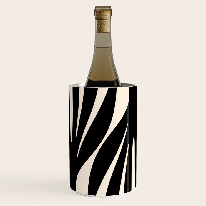 Maldives Leaves Abstract Minimalist Pattern Black and Almond Cream Wine Chiller Gallery Image 1