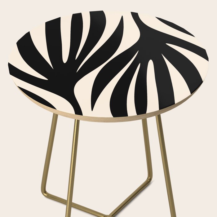 Maldives Leaves Abstract Minimalist Pattern Black and Almond Cream Side Table Gallery Image 2