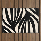 Maldives Leaves Abstract Minimalist Pattern Black and Almond Cream Outdoor Rug Gallery Image 1