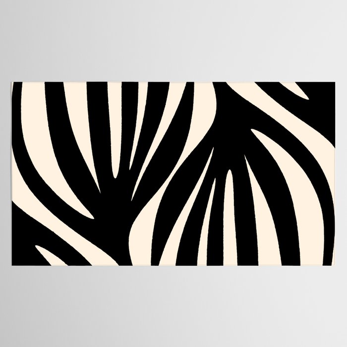 Maldives Leaves Abstract Minimalist Pattern Black and Almond Cream Tablecloth Gallery Image 2