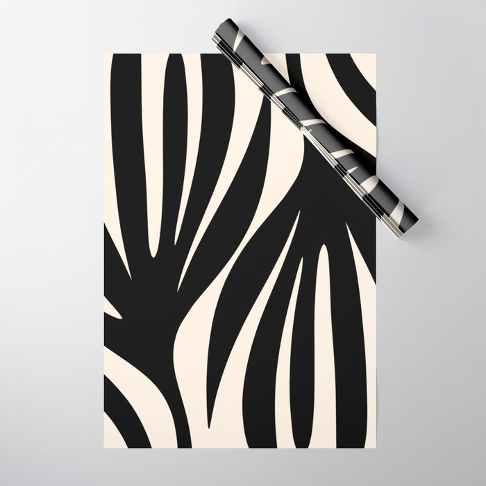 Maldives Leaves Abstract Minimalist Pattern Black and Almond Cream Wrapping Paper Gallery Image 1