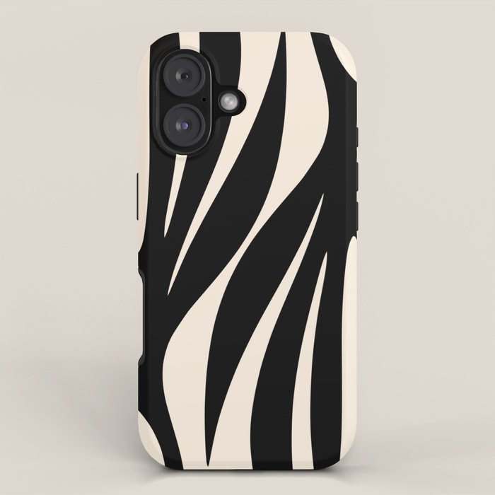 Maldives Leaves Abstract Minimalist Pattern Black and Almond Cream iPhone Case Gallery Image 1