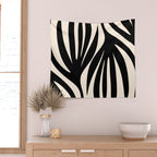 Maldives Leaves Abstract Minimalist Pattern Black and Almond Cream Wall Tapestry Gallery Image 2