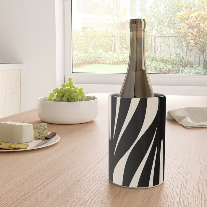 Maldives Leaves Abstract Minimalist Pattern Black and Almond Cream Wine Chiller Gallery Image 4