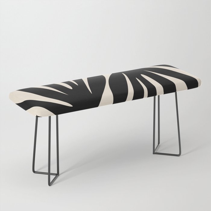 Maldives Leaves Abstract Minimalist Pattern Black and Almond Cream Bench Gallery Image 1