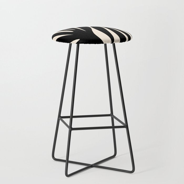 Maldives Leaves Abstract Minimalist Pattern Black and Almond Cream Stool Gallery Image 1