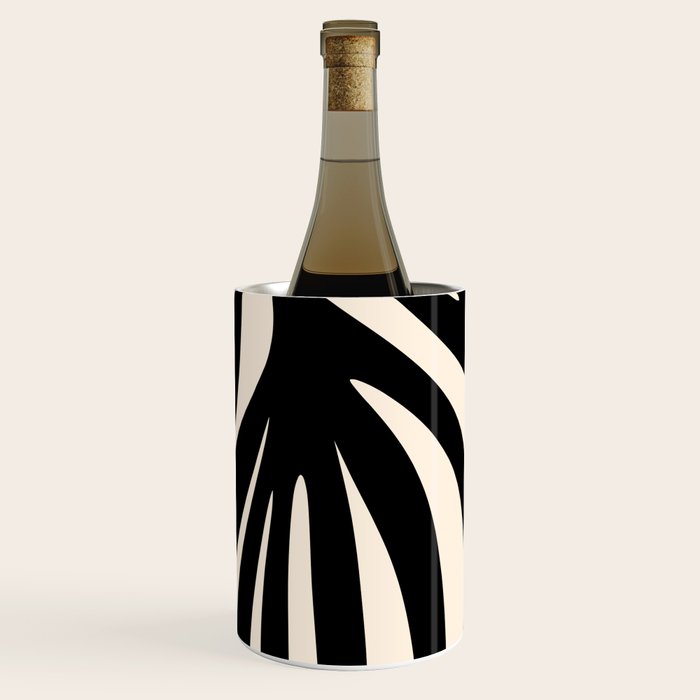 Maldives Leaves Abstract Minimalist Pattern Black and Almond Cream Wine Chiller Gallery Image 3