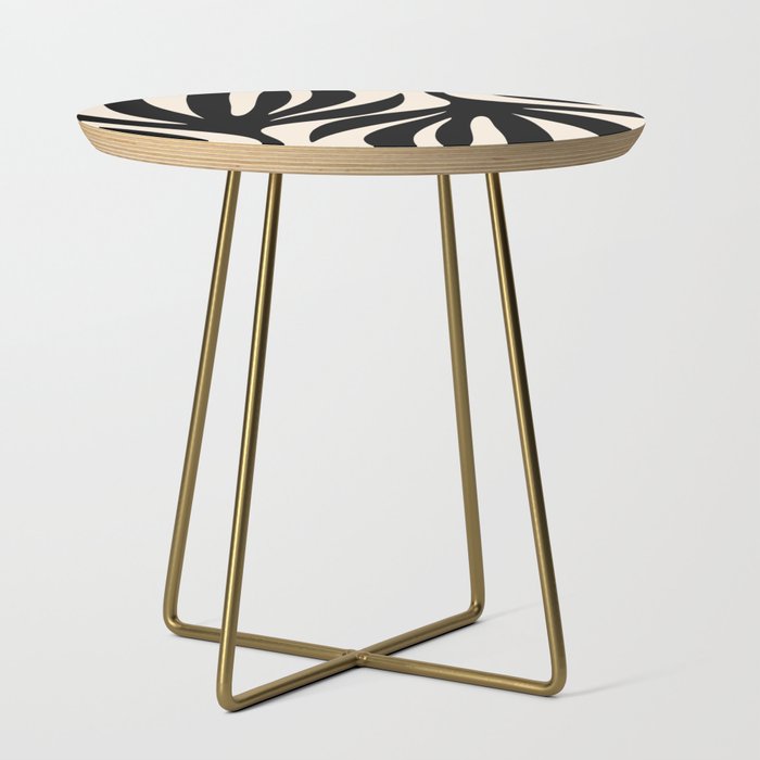 Maldives Leaves Abstract Minimalist Pattern Black and Almond Cream Side Table Gallery Image 1